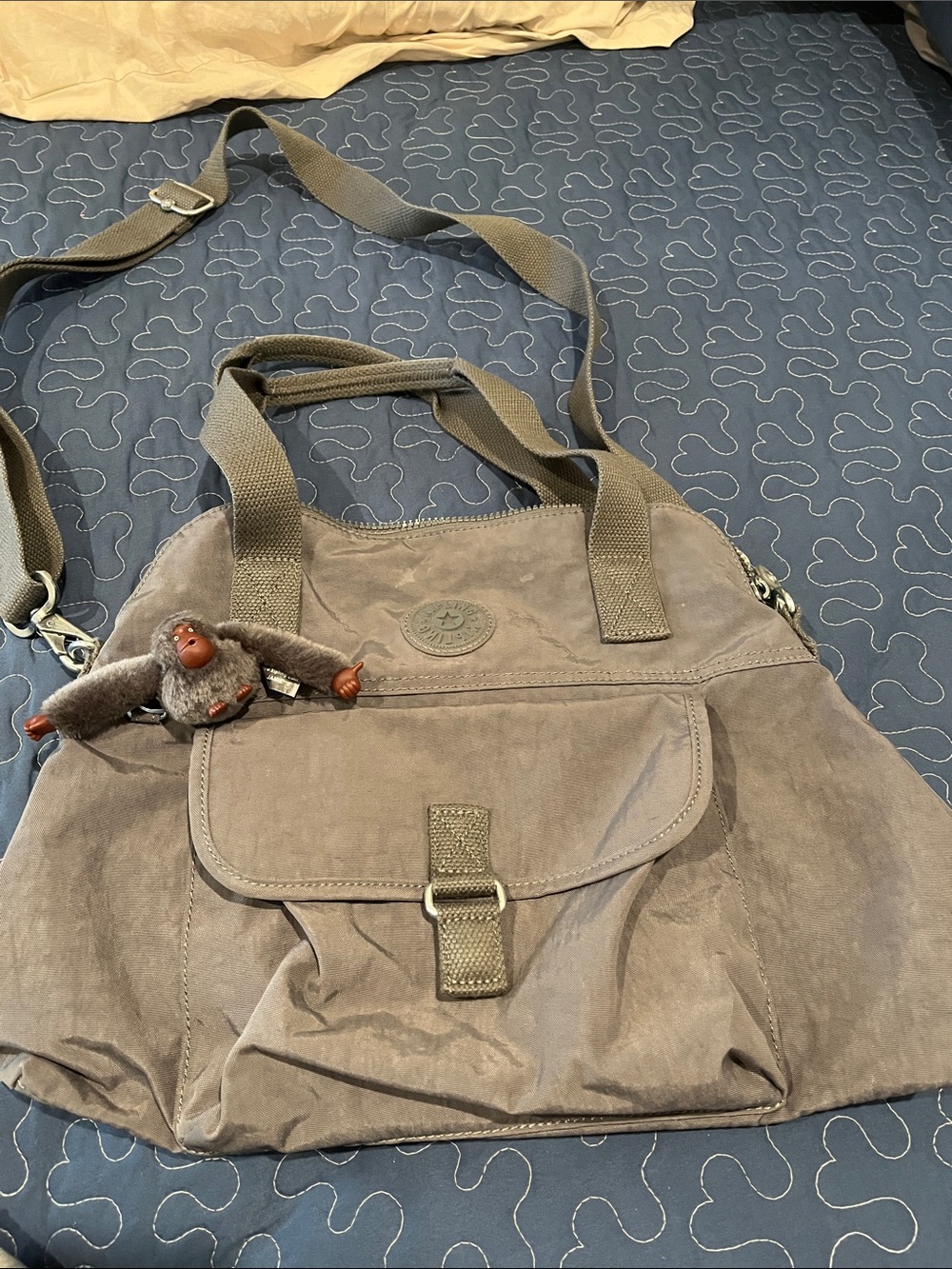 Kipling Gray Canvas Shoulder Satchel with Adjustable Strap - Picture 2 of 2
